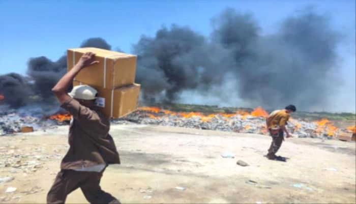 تحذيرات من تمرير بقية الحاويات التالفة.. تنفيذ عملية اتلاف جديدة لثلاث حاويات ادوية في عدن